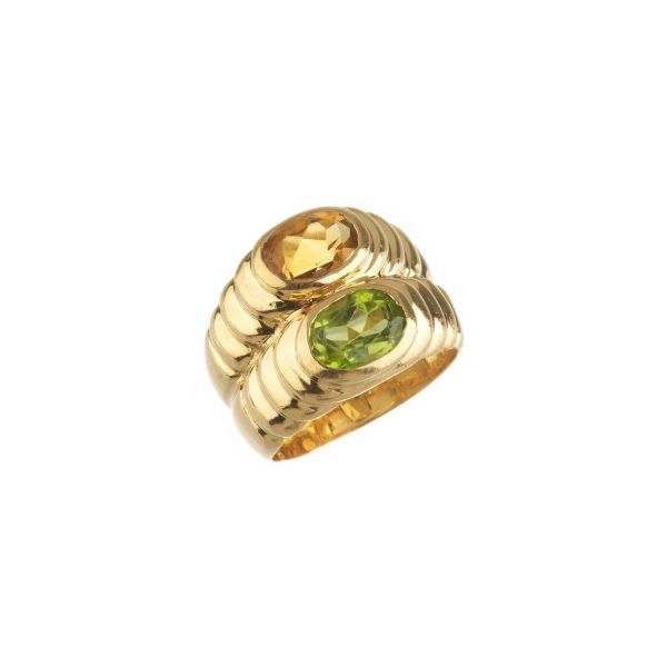 DOUBLE BAND SEMIPRECIOUS STONE RING IN 18KT YELLOW GOLD