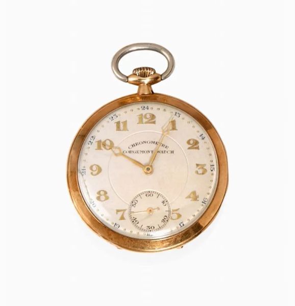 Orologio da tasca Corgemont Watch Chronometre, inizi sec. XX, in oro giallo 12 kt 