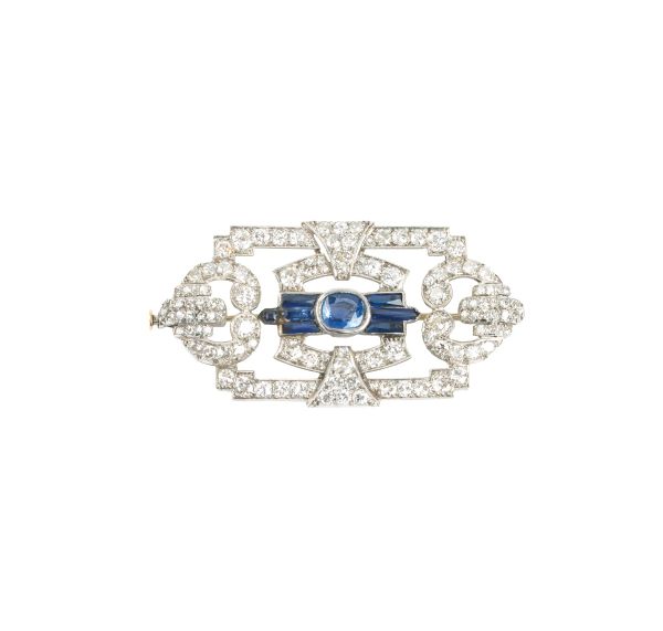 BROOCH WITH DIAMONDS AND SAPPHIRES 