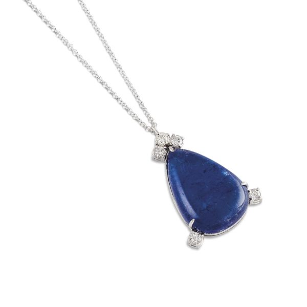 



NECKLACE WITH A TANZANITE AND DIAMOND&nbsp; PENDANT IN 18KT WHITE GOLD