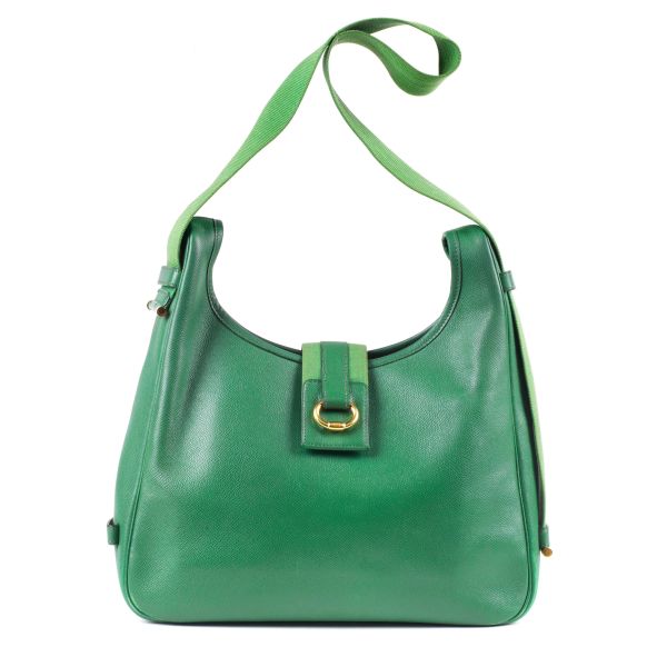 HERMES GREEN LEATHER TSAKO SHOULDER BAG