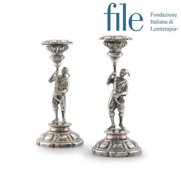 PAIR OF SILVER CANDLESTICKS, STATI PONTIFICI, SECOLO XIX