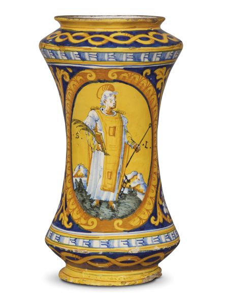 A PHARMACY JAR (ALBARELLO), FAENZA, WORKSHOP ENEA UTILI, LATE 16TH CENTURY