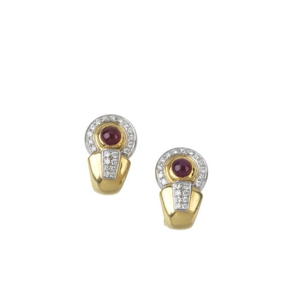 CHIMENTO RUBY AND DIAMOND EARRINGS IN 18KT TWO TONE GOLD