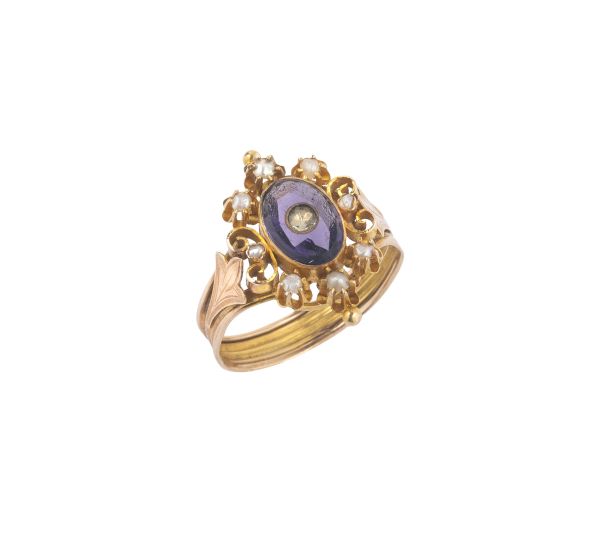 ANELLO CON PIETRA SINTETICA E MICROPERLE