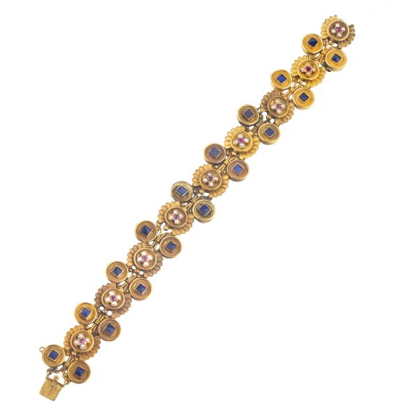 BRACCIALE CON LAPISLAZZULI, RUBINI E MICROPERLE