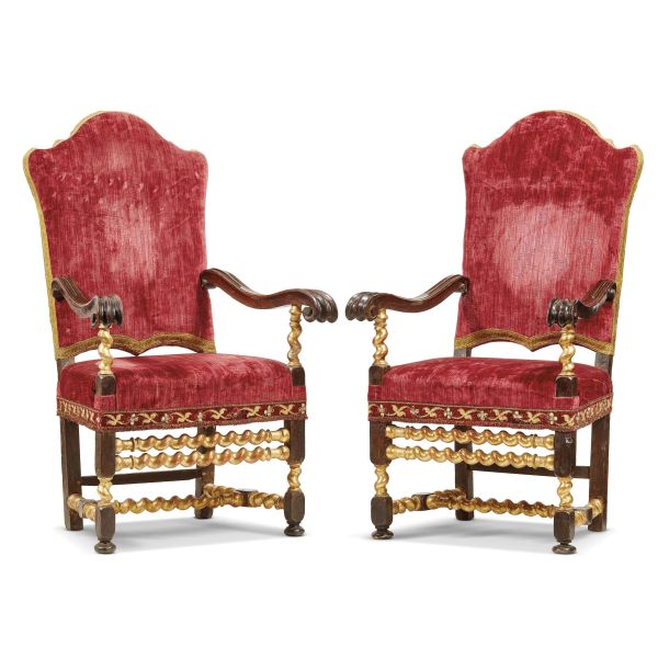 A PAIR OF LARGE NORTHERN ITALIAN ARMCHAIRS, 17TH CENTURY