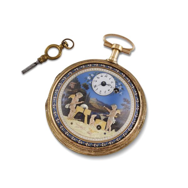 ACHARD & FILS POCKET WATCH WITH ENAMELS AND AUTOMATONS
