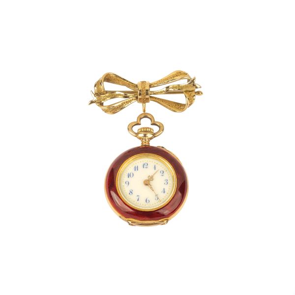 PICCOLO OROLOGIO DA TASCA CON SPILLA A FIOCCO