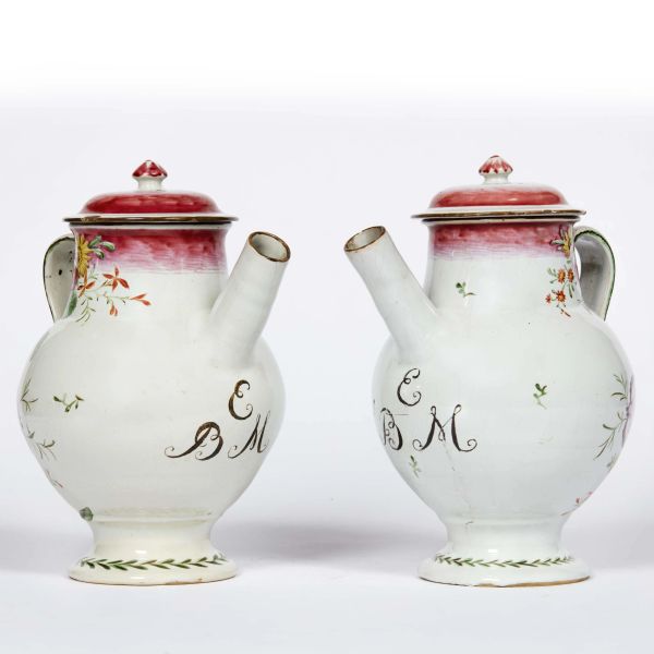 A PAIR OF FINCK SPOUTED PHARMACY JARS WITH LID, BOLOGNA, 1768-1789