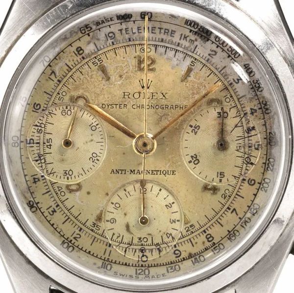 Orologio da polso Rolex Oyster Cronographe Anti-Magnetique, Ref. 6034, cassa n. 847'309, anni '50, in acciaio, con scatola e garanzia
