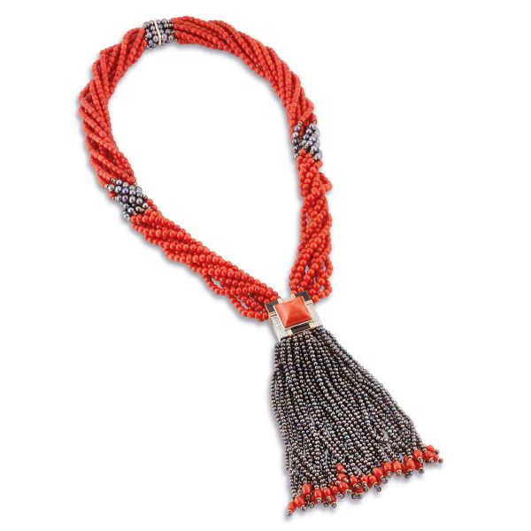 



LONG TORCHON CORAL AND GREY PEARL NECKLACE 