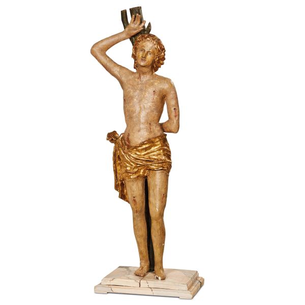 



Northern Italy, 16th century, Saint Sebastian, carved, polychome and gilded wood