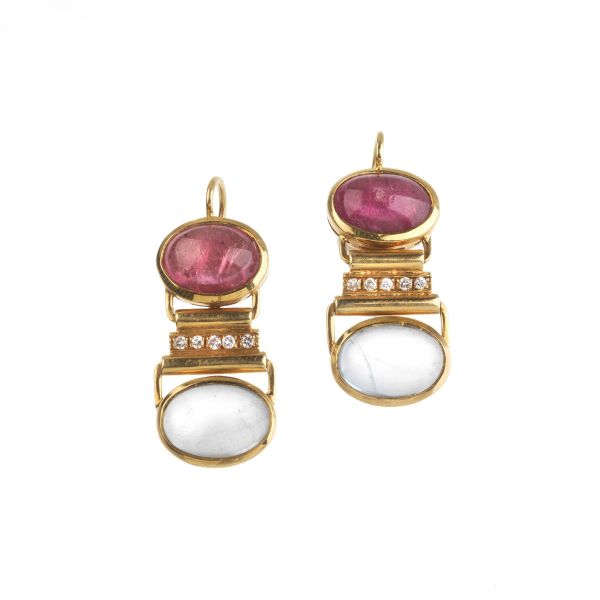 SEMIPRECIOUS STONE AND DIAMOND EARRINGS IN 18KT YELLOW GOLD