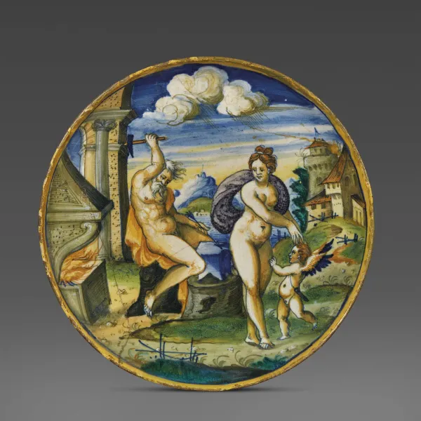 



A FOOTED DISH (ALZATA), VENICE, MASTRO DOMENICO AND COWORKERS, CIRCA 1570