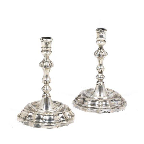 PAIR OF SILVER CANDLESTICKS, PONTIFICAL STATE, 18TH CENTURY