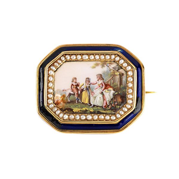 



BROOCH IN 18KT YELLOW GOLD AND METAL WITH A MINIATURE 