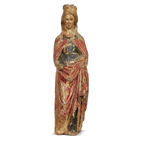 Central Italian, late 14th century, Madonna, polychromed wood, 87x22x17cm