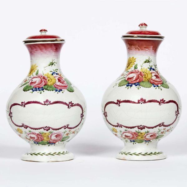 A PAIR OF FINK BOTTLES WITH LIDS, BOLOGNA, 1768-1789