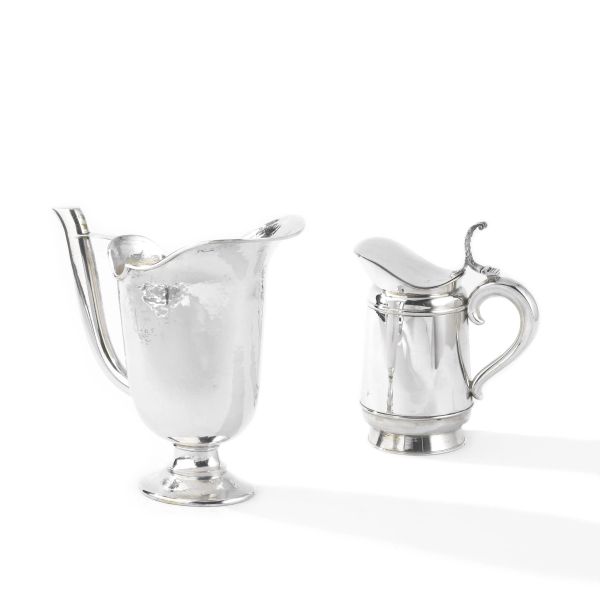 A SILVER EWER, 20TH CENTURY AND A SILVER COATED THERMOS EWER, 20TH CENTURY