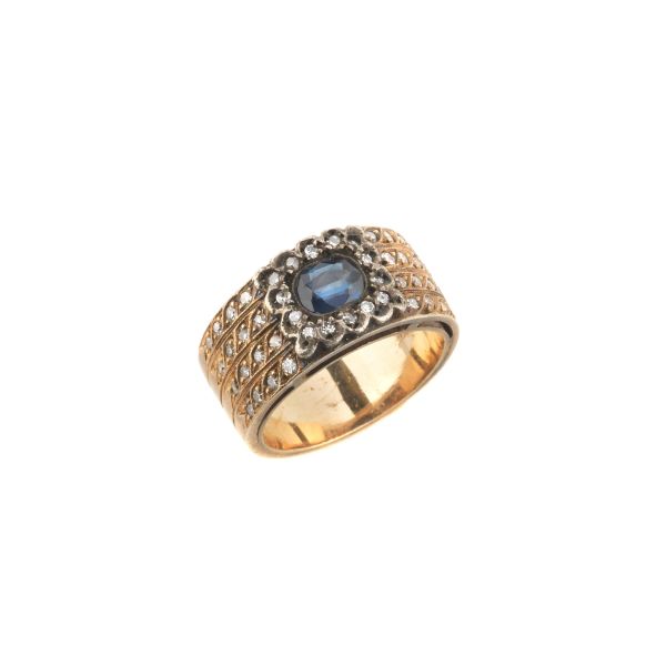 SAPPHIRE AND DIAMOND BAND RING IN SILVER AND GOLD