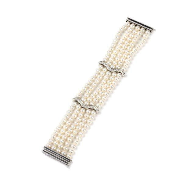 



ANTONINI PEARL AND DIAMOND BAND BRACELET IN 18KT WHITE GOLD