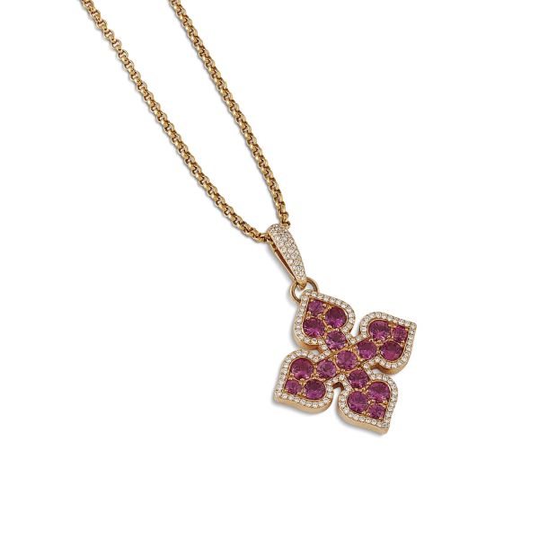 TESORO ROSE SAPPHIRE AND DIAMOND NECKLACE IN 18KT YELLOW GOLD