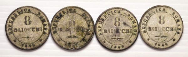 SECONDA REPUBBLICA ROMANA (1848-1849) QUATTRO MONETE DA 8 BAIOCCHI 1849