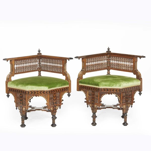 A PAIR OF MOROCCAN LITTLE ARMCHAIRS, EARLY 20TH CENTURY