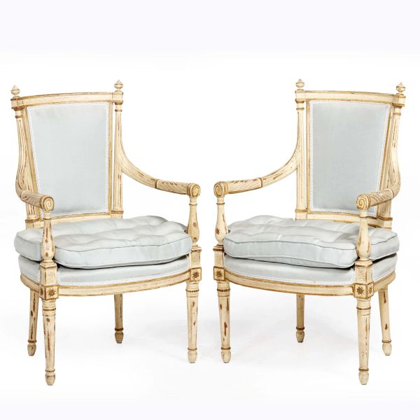 A PAIR OF LOUIS XVI STYLE ARMCHAIRS