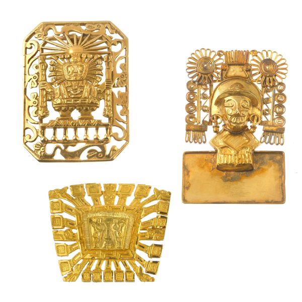 



THREE PRE COLUMBIAN STYLE BROOCHES IN GOLD