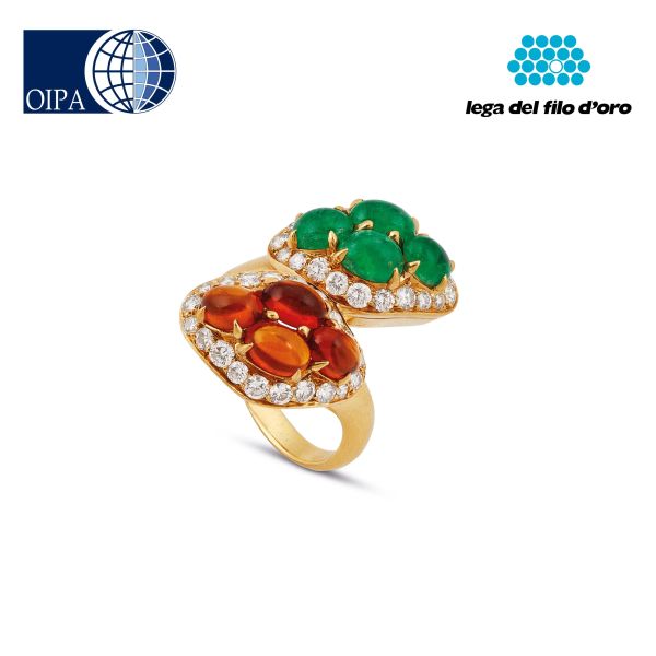 Bulgari - 



BULGARI MULTI GEM CONTRARIE RING IN 18KT YELLOW GOLD