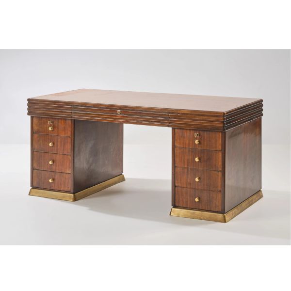 WOODEN DESK, BRASS DETAILS 