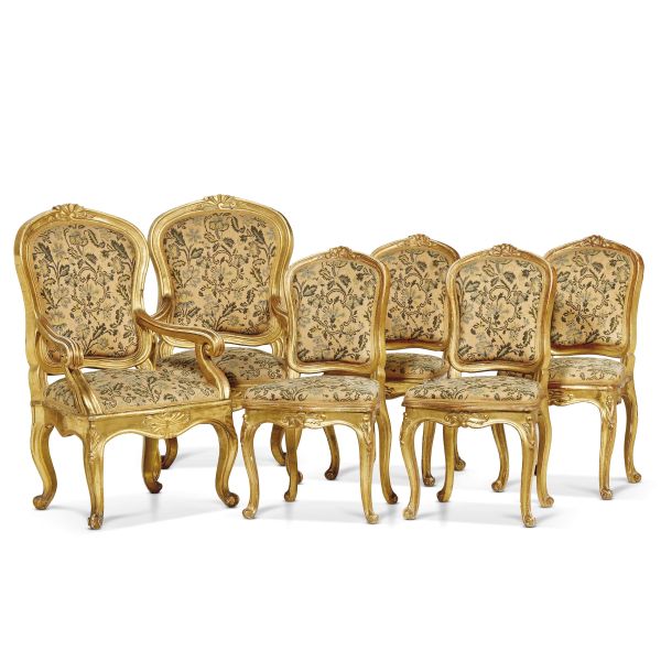 



FOUR CHAIRS AND A PAIR OF ARMCHAIRS, CENTRAL ITALY, 18TH CENTURY