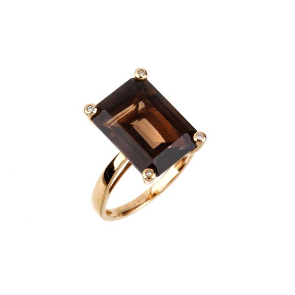 FUME QUARTZ RING IN 18KT YELLOW GOLD