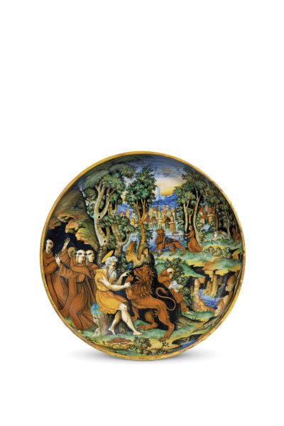 A DISH  URBINO, WORKSHOP OF GUIDO DURANTINO, SIGNED WITH THE MONOGRAM AM, F.S., FORMERLY THE WORKSHOP  [..]