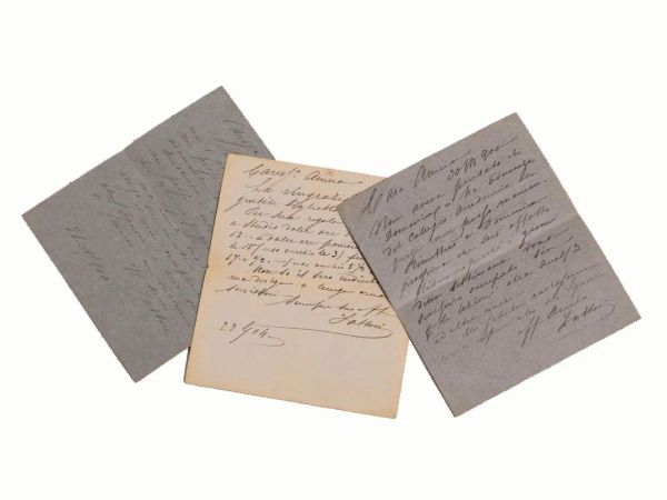 FATTORI, Giovanni (1825-1908). Tre biglietti postali autografi firmati, di