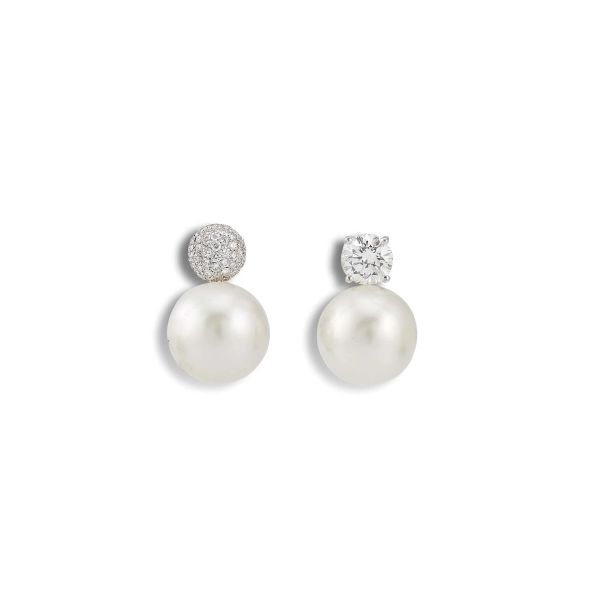 MASSONI SOUTH SEA PEARL AND DIAMOND EARRINGS IN 18KT WHITE GOLD