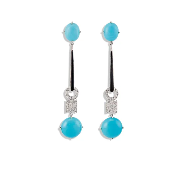 



LONG TURQUOISE PASTE AND DIAMOND DROP EARRINGS IN 18KT WHITE GOLD