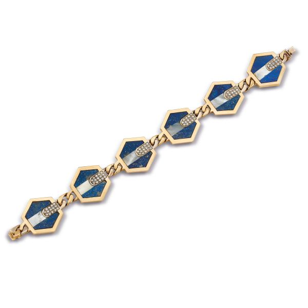 



BRACCIALE A CATENA CON LAPISLAZZULI MADREPERLA E DIAMANTI