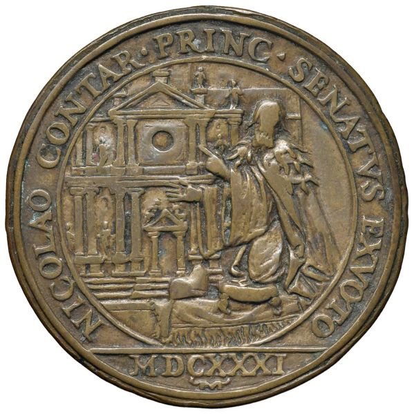 NICOL&Ograve; CONTARINI (1630-1631) XCVII DOGE. MEDAGLIA CELEBRATIVA DELLA CHIESA DI SANTA MARIA DELLA SALUTE CONIATA NELLA ZECCA DI VENEZIA NEL 1631 OPUS ANONIMO