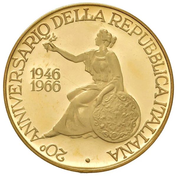 ITALIA. MEDAGLIA ORO 900 CHE COMMEMORA IL 20° ANNIVERSARIO DELLA REPUBBLICA (1946-1966) OPUS A. C...