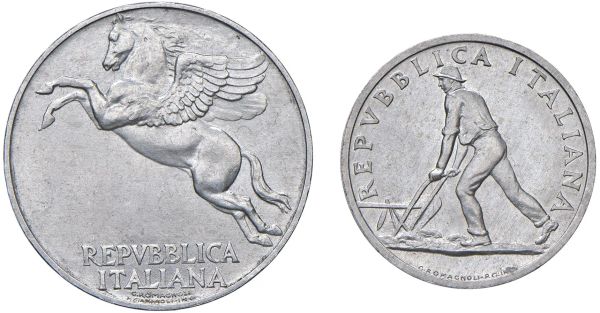 



REPUBBLICA ITALIANA. DUE MONETE (10 LIRE E 2 LIRE 1946)