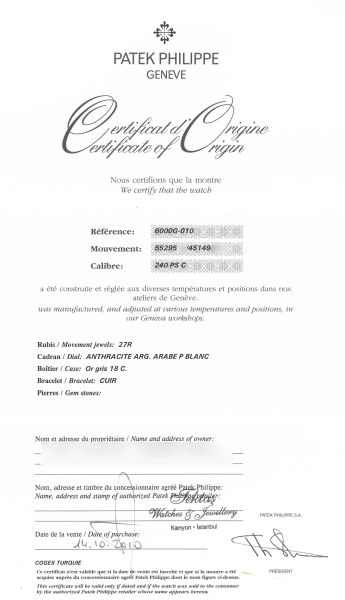 PATEK PHILIPPE CALATRAVA REF. 6000G-010 IN ORO BIANCO ANNO 2010