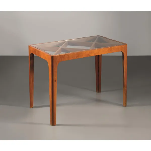 LOW TABLE, WOODEN STRUCTURE, GLASS TOP 