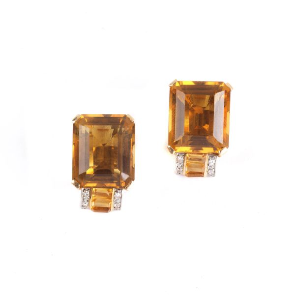 CITRINE QUARTZ CLIP EARRINGS IN 18KT ROSE AND WHITE GOLD