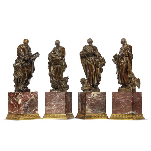 Workshop of Jacob Cornelisz Cobaert, Rome, 17th century, the four Evangelists, patinated bronze