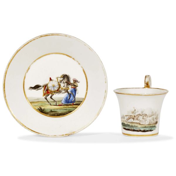 A REAL FABBRICA FERDINANDEA CUP WITH SAUCER, NAPLES, 1807-1821