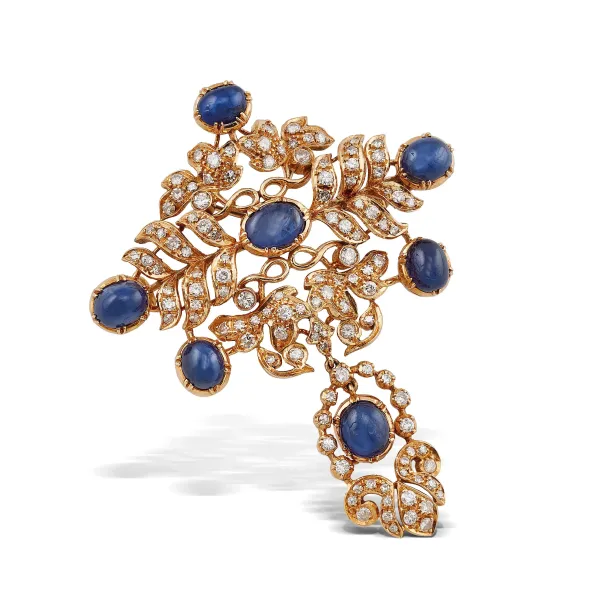 



SAPPHIRE AND DIAMOND BROOCH IN 18KT YELLOW GOLD