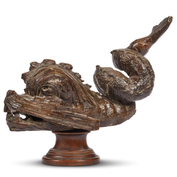 Tuscan, 16th century, A sea monster, carved wood, 26,5x33x10,5 cm